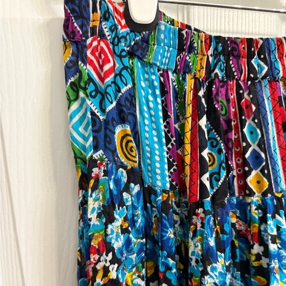 VTG Plus Class India Cotton Tiered Boho Maxi Skirt M Colorful Patchwork Floral - Picture 2 of 7